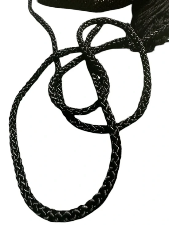 Vintage 90s Black Gold Silver Beaded Tassel Round Mini Purse w/ Rope strap - Picture 8 of 9